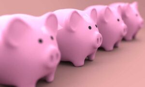 A row of piggy banks. - Something you'll have once you find reliable movers on a budget